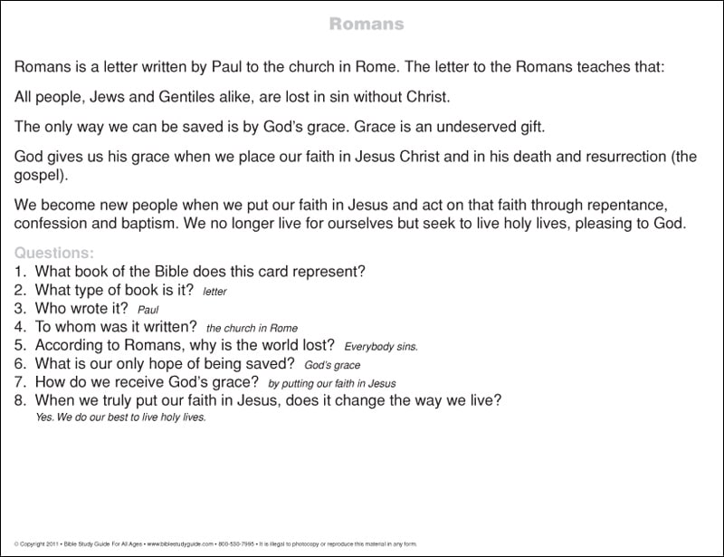 romans bible book summary card back